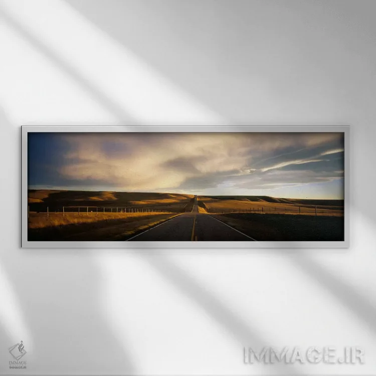 تابلو "جاده روستایی، مونتانا، ایالات متحده آمریکا" اثر پانورامیک ایمجز (استودیو عکاسی عریض) - نمای قابدار سفید