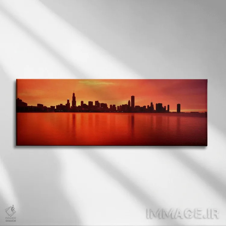 تابلو Chicago, sunset" - "ایالات متحده، ایلینوی، شیکاگو، غروب آفتاب" اثر پانورامیک ایمجز (استودیو عکاسی عریض) - نمای روبهرو روی دیوار