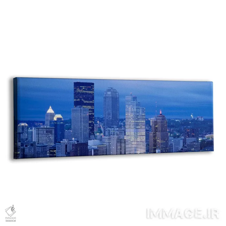 تابلو Pennsylvania, USA,نمای زاویهبالا از آسمانخراشهای روشنشده در غروب، پیتسبورگ، پنسیلوانیا، آمریکا اثر پانورامیک ایمجز (استودیو عکاسی عریض) - نمای پرسپکتیو محصول