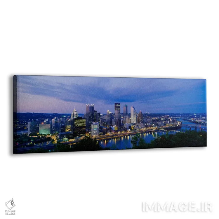 تابلو Monongahela River, Pittsburgh, Pennsylvania, USA" - "ساختمانها که در شب روشن شدهاند، رودخانه مونوگهیلا، پیتسبورگ، پنسیلوانیا، ایالات متحده" اثر پانورامیک ایمجز (استودیو عکاسی عریض) - نمای پرسپکتیو محصول