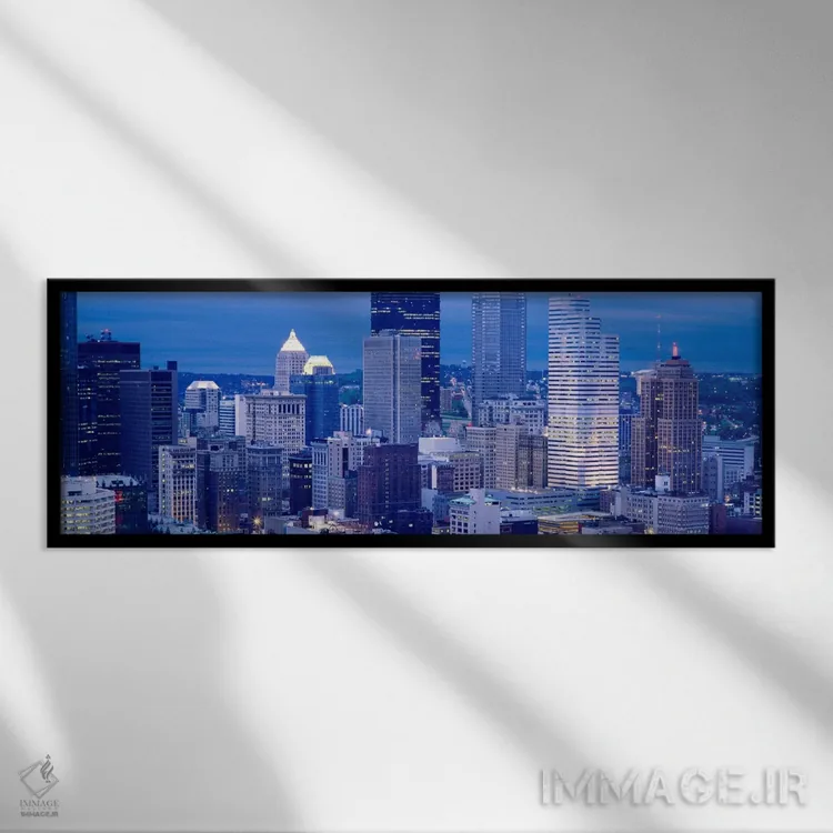 تابلو Pittsburgh, Pennsylvania, USA" - "ساختمانها در یک شهر که در غروب روشن شدهاند، پیتسبورگ، پنسیلوانیا، ایالات متحده" اثر پانورامیک ایمجز (استودیو عکاسی عریض) - نمای قابدار مشکی