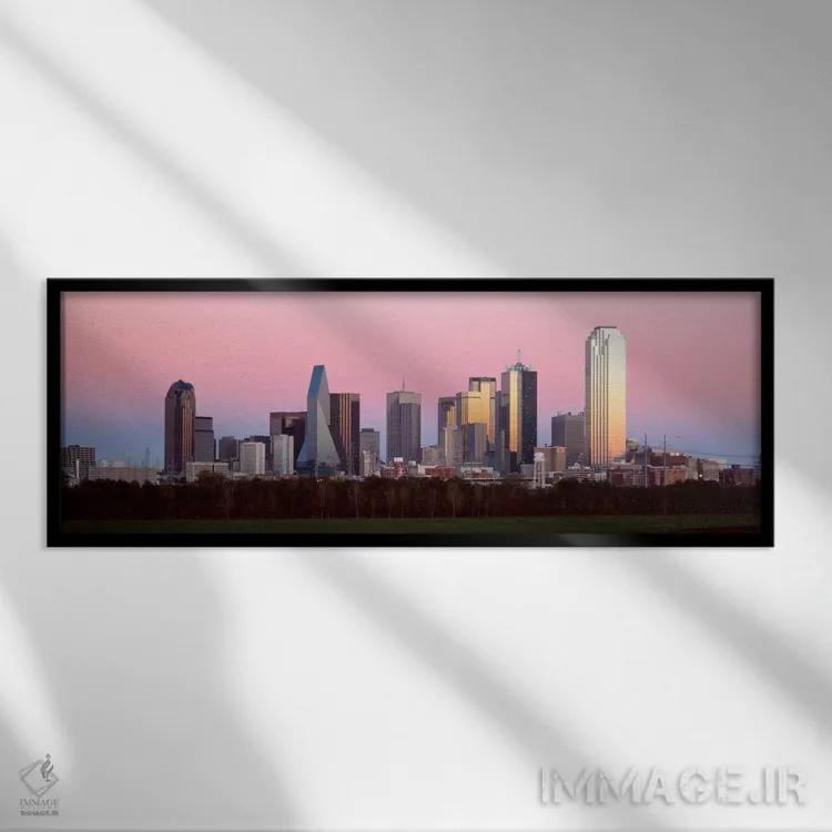 تابلو Dallas, Texas, USA" - "غروب آفتاب، دالاس، تگزاس، ایالات متحده" اثر پانورامیک ایمجز (استودیو عکاسی عریض) - نمای قابدار مشکی