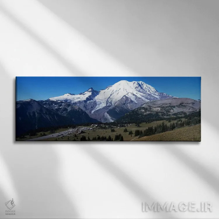 تابلو "کوه با قله برفی، کوه رینییر، پارک ملی کوه رینییر، شهرستان پیرس، ایالت واشینگتن، ایالات متحده" اثر پانورامیک ایمجز (استودیو عکاسی عریض) - نمای روبهرو روی دیوار