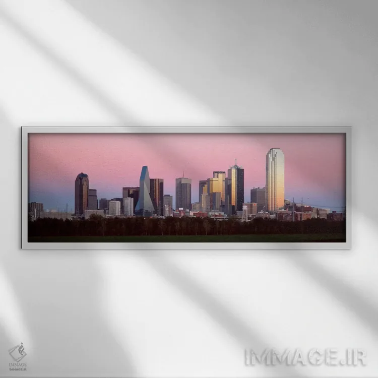 تابلو Dallas, Texas, USA" - "غروب آفتاب، دالاس، تگزاس، ایالات متحده" اثر پانورامیک ایمجز (استودیو عکاسی عریض) - نمای قابدار سفید