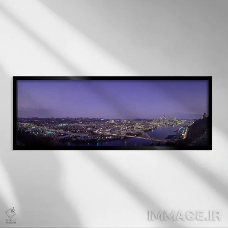 تابلو نمای هوایی از شهر پیتسبورگ، شهرستان آلیگنی، پنسیلوانیا، ایالات متحده اثر پانورامیک ایمجز (استودیو عکاسی عریض) - نمای قابدار مشکی