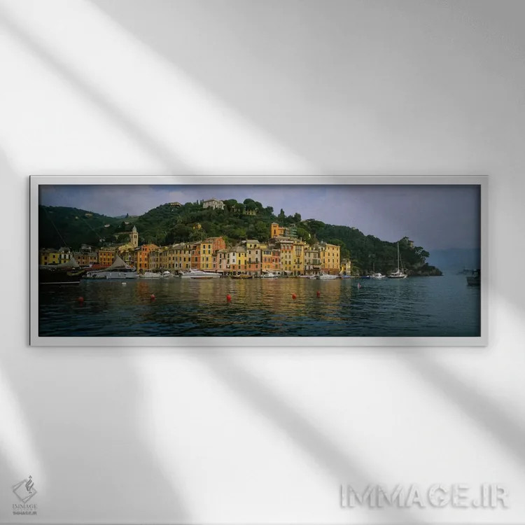 تابلو Portofino, Liguria, Italy,معماری ساحلی، پورتوفینو، لیگوریا، ایتالیا اثر پانورامیک ایمجز (استودیو عکاسی عریض) - نمای قابدار سفید