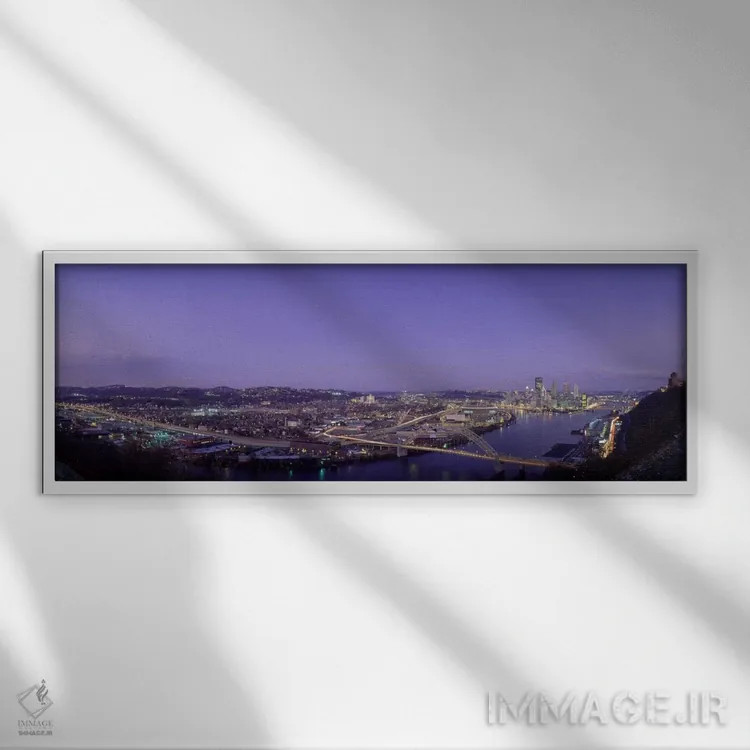 تابلو نمای هوایی از شهر پیتسبورگ، شهرستان آلیگنی، پنسیلوانیا، ایالات متحده اثر پانورامیک ایمجز (استودیو عکاسی عریض) - نمای قابدار سفید