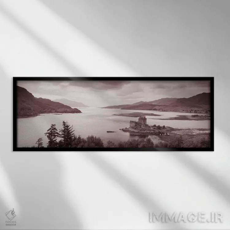 تابلو قلعه ایلان دونان بر روی دریاچه آلش و دویچ، اسکاتلند اثر پانورامیک ایمجز (استودیو عکاسی عریض) - نمای قابدار مشکی