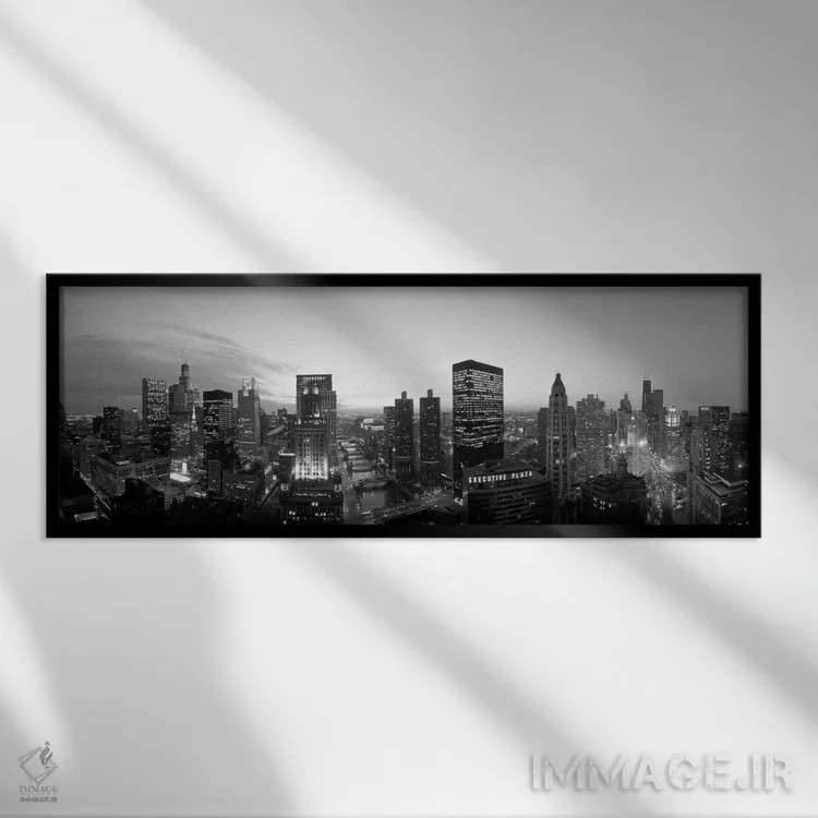 تابلو Illinois, USA" - "شیکاگو، ایالات ایلینوی، ایالات متحده" اثر پانورامیک ایمجز (استودیو عکاسی عریض) - نمای قابدار مشکی