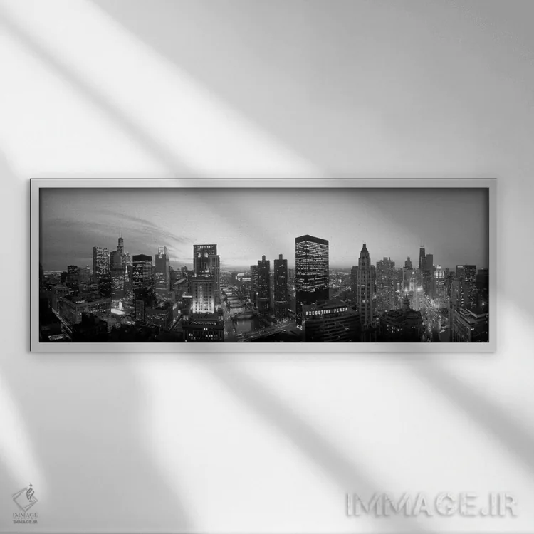 تابلو Illinois, USA" - "شیکاگو، ایالات ایلینوی، ایالات متحده" اثر پانورامیک ایمجز (استودیو عکاسی عریض) - نمای قابدار سفید
