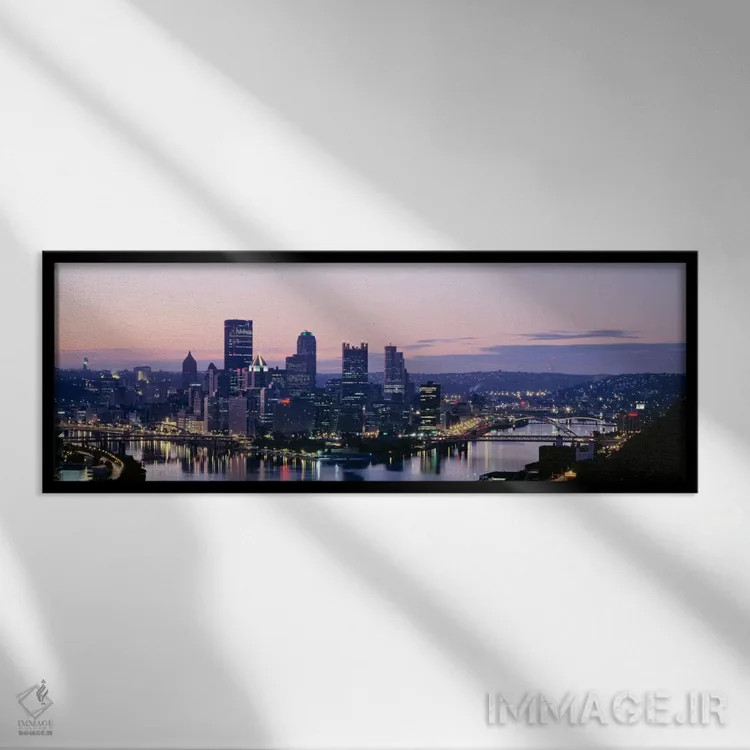 تابلو Pennsylvania, Pittsburgh, Monongahela River" - "ایالات متحده، پنسیلوانیا، پیتسبورگ، رودخانه منونگههلا" اثر پانورامیک ایمجز (استودیو عکاسی عریض) - نمای قابدار مشکی