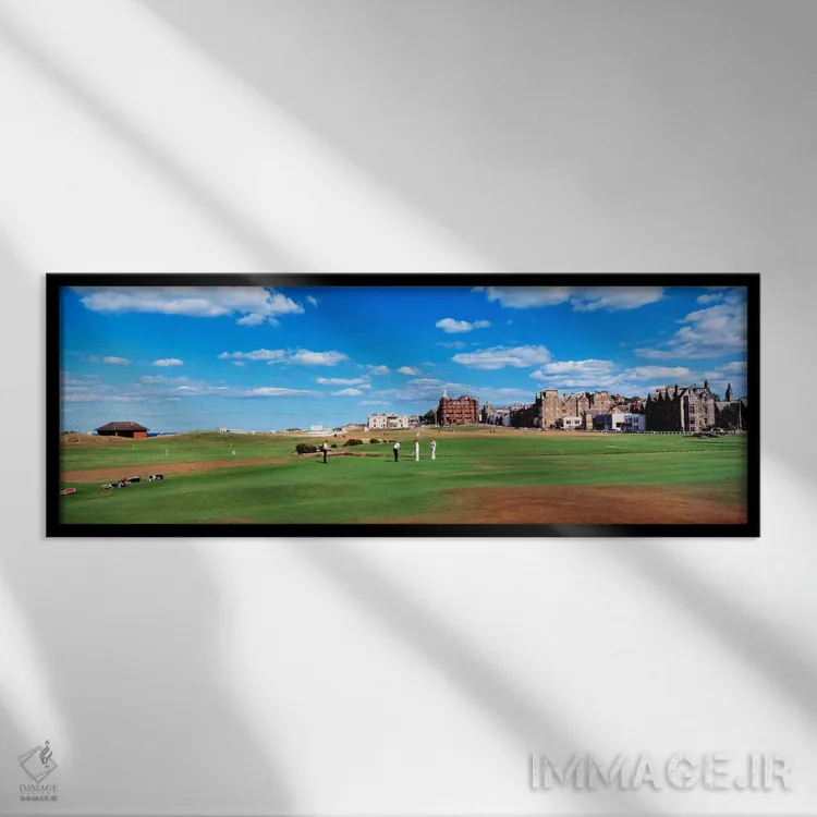تابلو دوره قدیمی، باشگاه گلف سلطنتی و باستانی سنت اندروز، سنت اندروز، اسکاتلند، بریتانیا اثر پانورامیک ایمجز (استودیو عکاسی عریض) - نمای قابدار مشکی