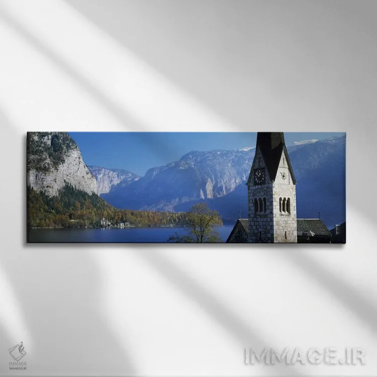 تابلو Hallstatt, Salzkammergut, Austria" - "کلیسا در کنار دریاچه، هالشتات، سالزکامراگوت، اتریش" اثر پانورامیک ایمجز (استودیو عکاسی عریض) - نمای روبهرو روی دیوار
