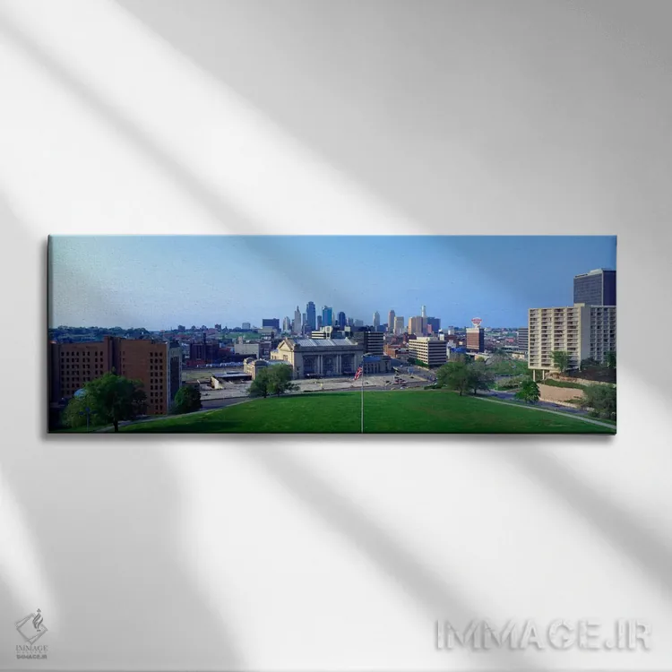 تابلو Kansas City, Jackson County, Missouri, USA" - "ساختمانها در یک شهر، کانزاس سیتی، شهرستان جکسون، میزوری، ایالات متحده آمریکا" اثر پانورامیک ایمجز (استودیو عکاسی عریض) - نمای روبهرو روی دیوار