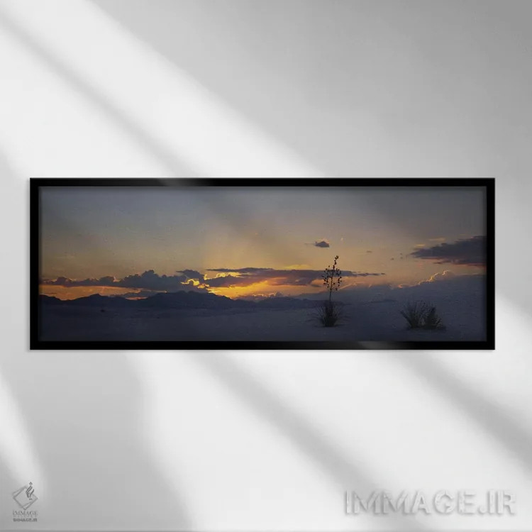 تابلو White Sands National Monument, New Mexico, USA,غروب ابری، بنای یادبود ملی شنهای سفید، نیومکزیکو، آمریکا اثر پانورامیک ایمجز (استودیو عکاسی عریض) - نمای قابدار مشکی