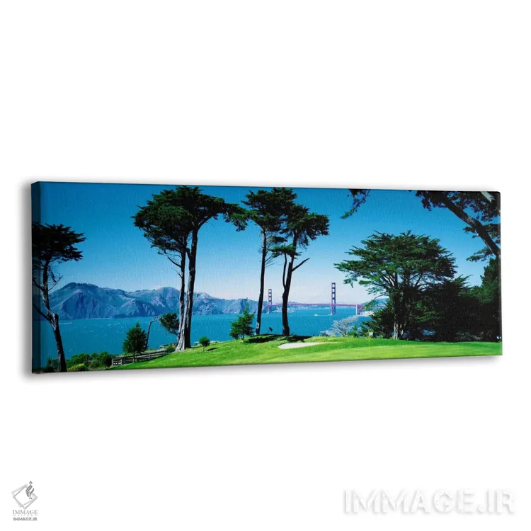 تابلو زمین گلف با پل گلدن گیت، سان فرانسیسکو، کالیفرنیا، ایالات متحده آمریکا اثر پانورامیک ایمجز (استودیو عکاسی عریض) - نمای پرسپکتیو محصول