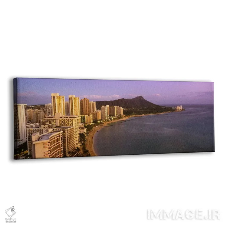 تابلو Waikiki Beach, Honolulu, Oahu, Hawaii, USA" - "نمای زاویه بلند از ساختمانها در کنار ساحل، ساحل وایکیکی، هونولولو، اوآهو، هاوایی، ایالات متحده آمریکا" اثر پانورامیک ایمجز (استودیو عکاسی عریض) - نمای پرسپکتیو محصول