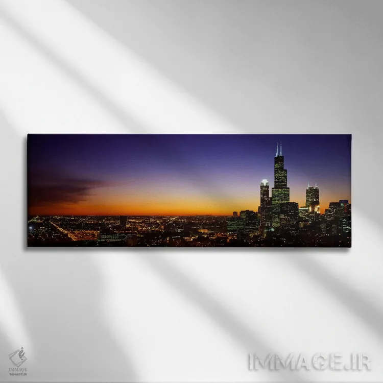 تابلو شیکاگو در شب، ایلینوی، آمریکا اثر پانورامیک ایمجز (استودیو عکاسی عریض) - نمای روبهرو روی دیوار