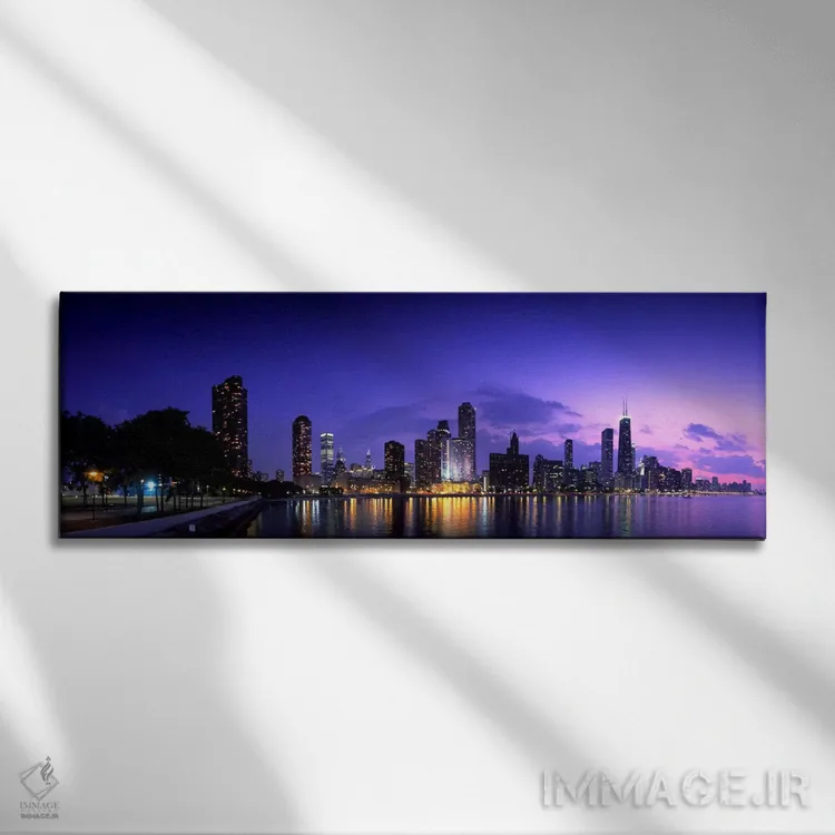 تابلو نمای آسمان شب شیکاگو، ایلینوی، آمریکا اثر پانورامیک ایمجز (استودیو عکاسی عریض) - نمای روبهرو روی دیوار