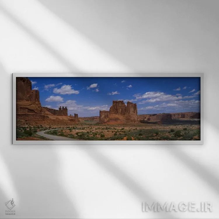 تابلو Arches National Park, Utah, USA" - "رانندگی مناظر زیبا، پارک ملی آرچز، یوتا، ایالات متحده آمریکا" اثر پانورامیک ایمجز (استودیو عکاسی عریض) - نمای قابدار سفید