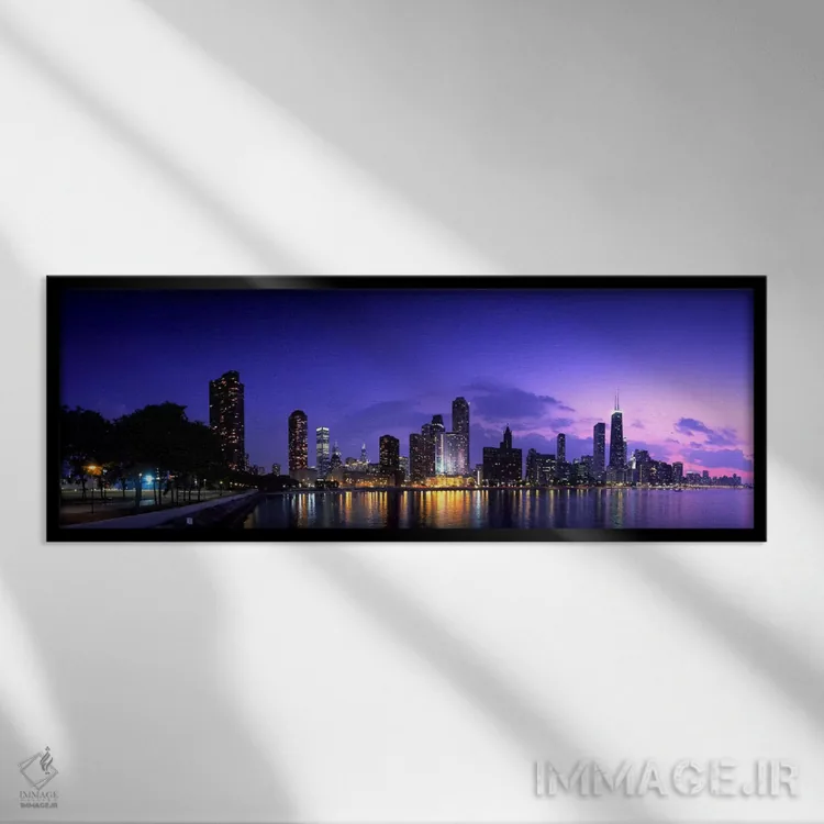 تابلو نمای آسمان شب شیکاگو، ایلینوی، آمریکا اثر پانورامیک ایمجز (استودیو عکاسی عریض) - نمای قابدار مشکی