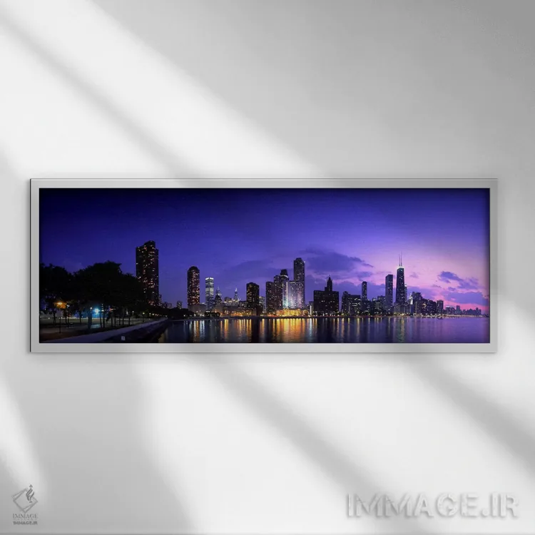 تابلو نمای آسمان شب شیکاگو، ایلینوی، آمریکا اثر پانورامیک ایمجز (استودیو عکاسی عریض) - نمای قابدار سفید