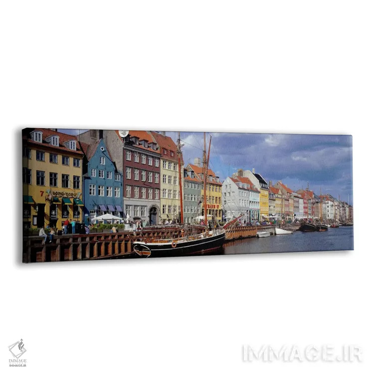 تابلو Nyhavn, Copenhagen, Denmark" - "خانههای کنار آب رنگارنگ، نیهاون، کپنهاگ، دانمارک" اثر پانورامیک ایمجز (استودیو عکاسی عریض) - نمای پرسپکتیو محصول