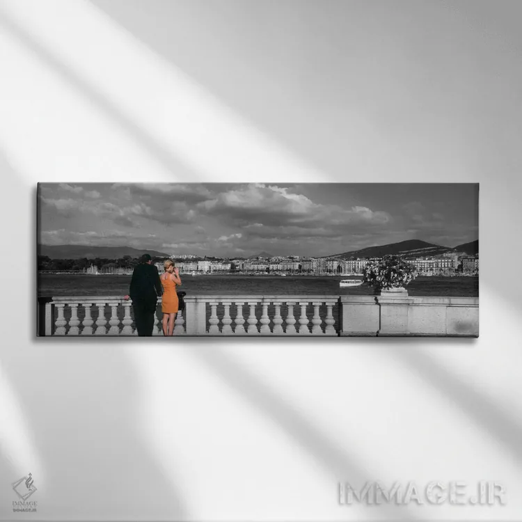 تابلو زوجی در دریاچهٔ لمان، ژنو، سوئیس اثر پانورامیک ایمجز (استودیو عکاسی عریض) - نمای روبهرو روی دیوار