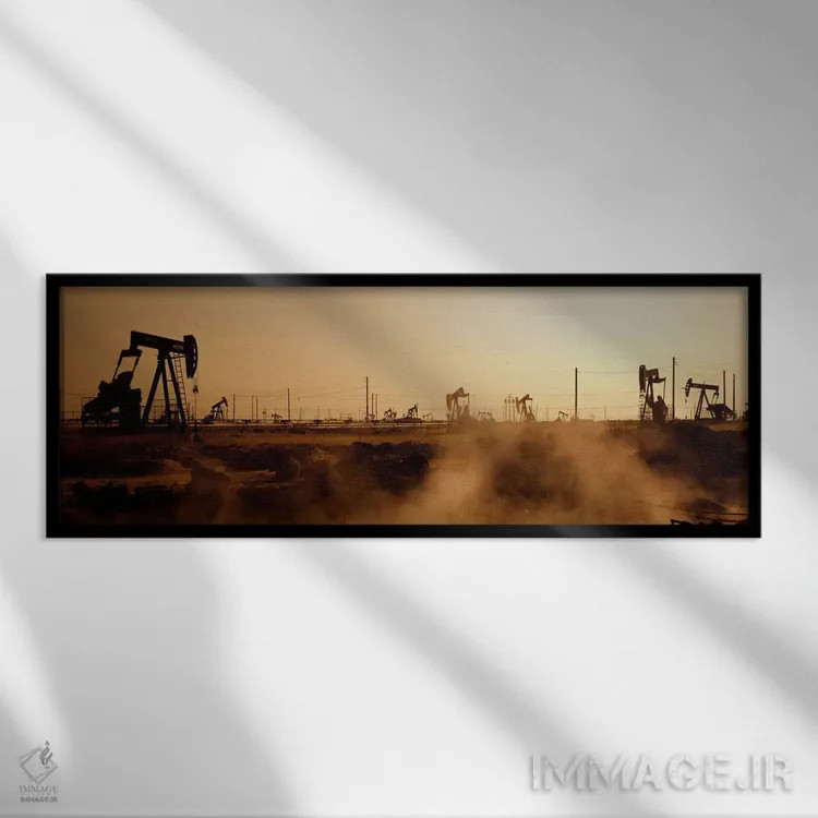 تابلو South Belridge Oil Field, Kern County, California, USA" - "دکل نفتی، میدان نفتی ساوت بلریج، شهرستان کرن، کالیفرنیا، ایالات متحده آمریکا" اثر پانورامیک ایمجز (استودیو عکاسی عریض) - نمای قابدار مشکی