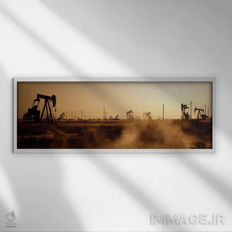 تابلو South Belridge Oil Field, Kern County, California, USA" - "دکل نفتی، میدان نفتی ساوت بلریج، شهرستان کرن، کالیفرنیا، ایالات متحده آمریکا" اثر پانورامیک ایمجز (استودیو عکاسی عریض) - نمای قابدار سفید