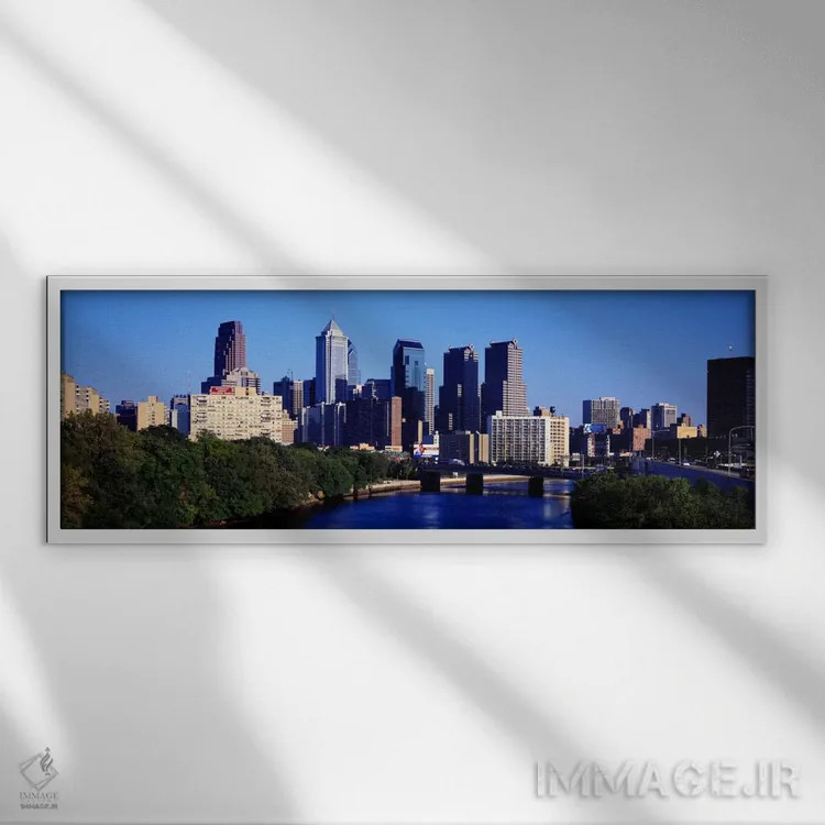 تابلو Philadelphia, Pennsylvania, USA" - "رودخانه دلاویر، فیلادلفیا، پنسیلوانیا، ایالات متحده آمریکا" اثر پانورامیک ایمجز (استودیو عکاسی عریض) - نمای قابدار سفید