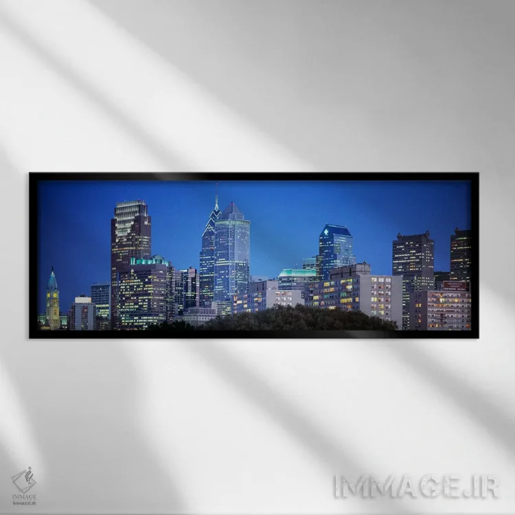 تابلو Philadelphia, Pennsylvania, USA" - "شب، فیلادلفیا، پنسیلوانیا، ایالات متحده آمریکا" اثر پانورامیک ایمجز (استودیو عکاسی عریض) - نمای قابدار مشکی