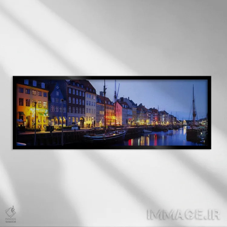 تابلو Nyhavn, Copenhagen, Denmark" - "خانههای کنار آب، نیهاون، کپنهاگ، دانمارک" اثر پانورامیک ایمجز (استودیو عکاسی عریض) - نمای قابدار مشکی