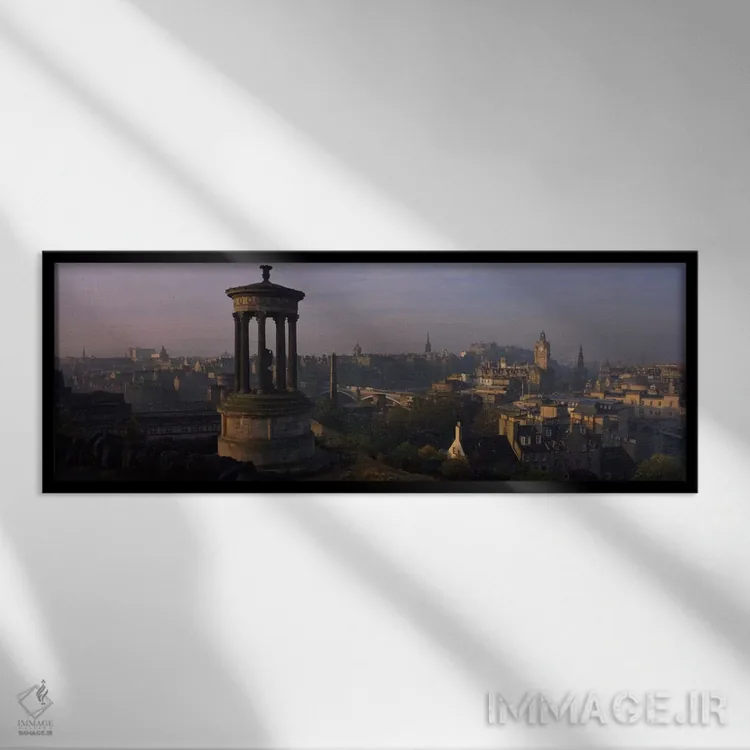 تابلو Edinburgh, Scotland, United Kingdom" - "یادبود دوگالد استوارت با مرکز شهر در پسزمینه، اباوربرو، اسکاتلند، پادشاهی متحد" اثر پانورامیک ایمجز (استودیو عکاسی عریض) - نمای قابدار مشکی