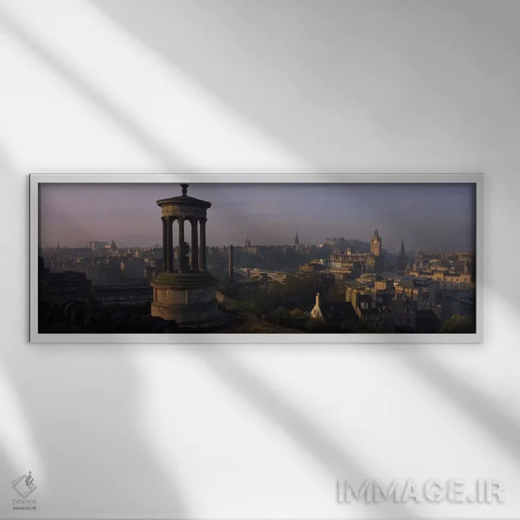 تابلو Edinburgh, Scotland, United Kingdom" - "یادبود دوگالد استوارت با مرکز شهر در پسزمینه، اباوربرو، اسکاتلند، پادشاهی متحد" اثر پانورامیک ایمجز (استودیو عکاسی عریض) - نمای قابدار سفید