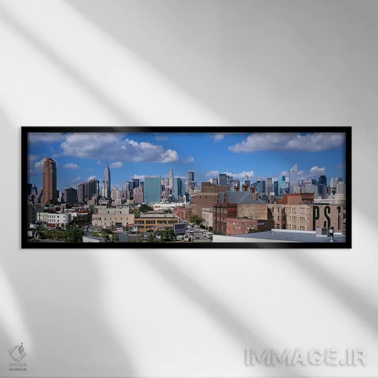 تابلو Queens, NYC, New York City, New York State, USA" - "نمای هوایی از یک شهر شهری، کویینز، نیویورک، ایالات متحده آمریکا" اثر پانورامیک ایمجز (استودیو عکاسی عریض) - نمای قابدار مشکی