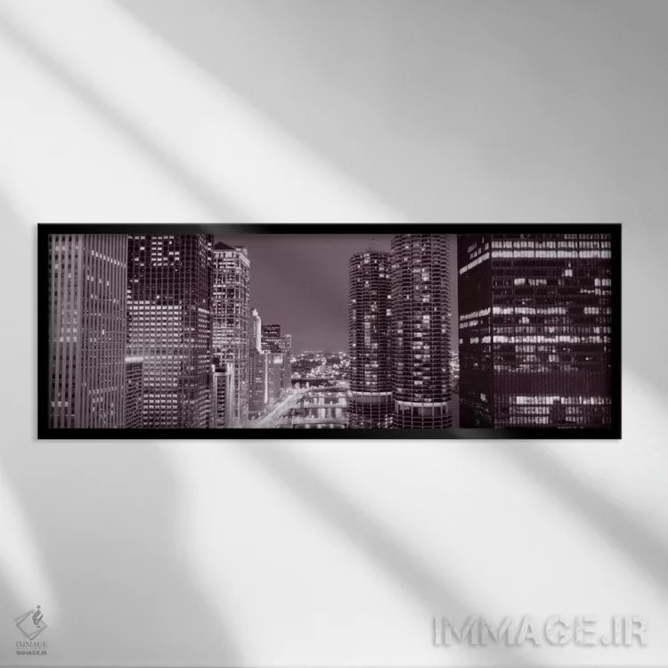 تابلو River, Chicago, Illinois, USA" - "وکر درایو، رودخانه، شیکاگو، ایلینوی، ایالات متحده آمریکا" اثر پانورامیک ایمجز (استودیو عکاسی عریض) - نمای قابدار مشکی