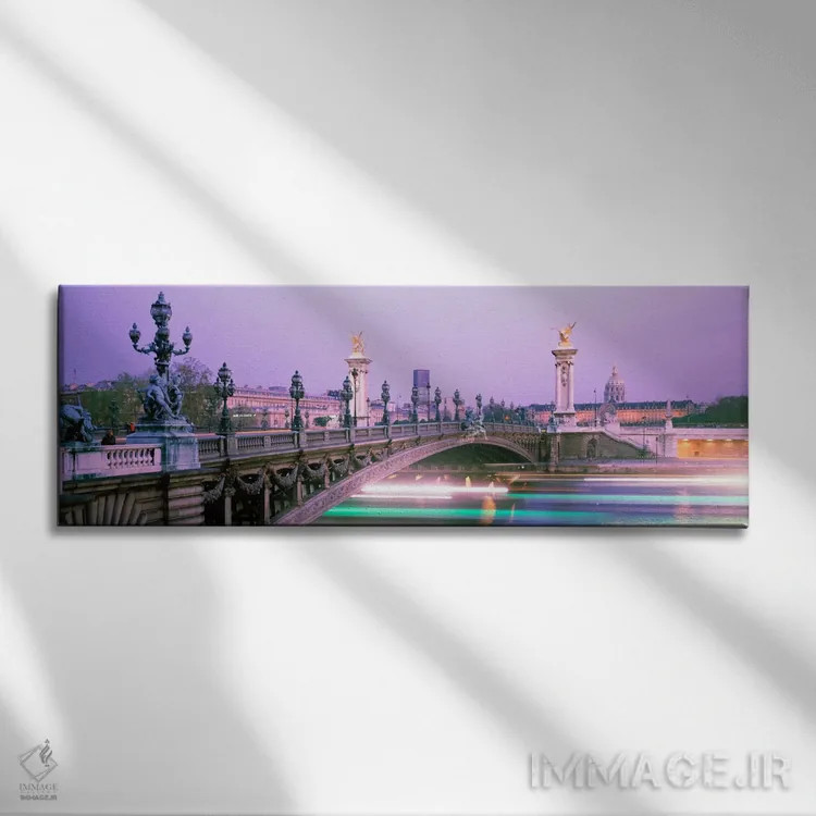 تابلو Paris, Ile-de-France, France" - "نورهای حرکت تاری زیر پل الکساندر سوم، پاریس، ایل-د-فرانس، فرانسه" اثر پانورامیک ایمجز (استودیو عکاسی عریض) - نمای روبهرو روی دیوار