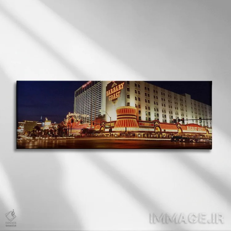 تابلو Nevada, Las Vegas, Buildings lit up at night" - "ایالات متحده آمریکا، نوادا، لاس وگاس، ساختمانها روشن شده در شب" اثر پانورامیک ایمجز (استودیو عکاسی عریض) - نمای روبهرو روی دیوار