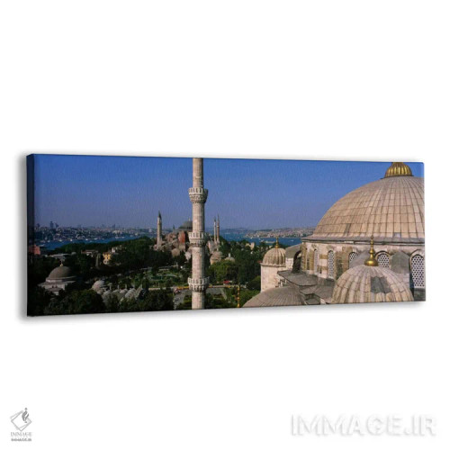 تابلو Istanbul, Turkey" - "نمای زاویه بلند از مسجد آیاصوفیا (مسجد ایاصوفیه) و مسجد سلطان احمد (مسجد آبی)، استانبول، ترکیه" اثر پانورامیک ایمجز (استودیو عکاسی عریض) - نمای پرسپکتیو محصول