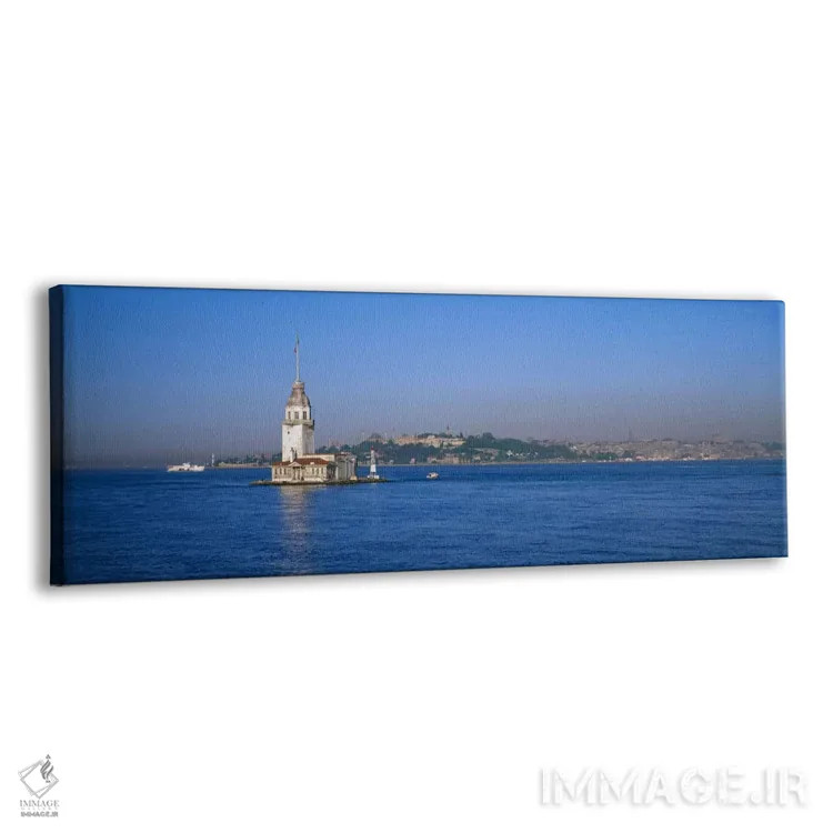 تابلو Blue Mosque, Istanbul, Turkey" - "فانوس دریایی در دریا با مسجد در پسزمینه، برج لیندر، مسجد آبی، استانبول، ترکیه" اثر پانورامیک ایمجز (استودیو عکاسی عریض) - نمای پرسپکتیو محصول