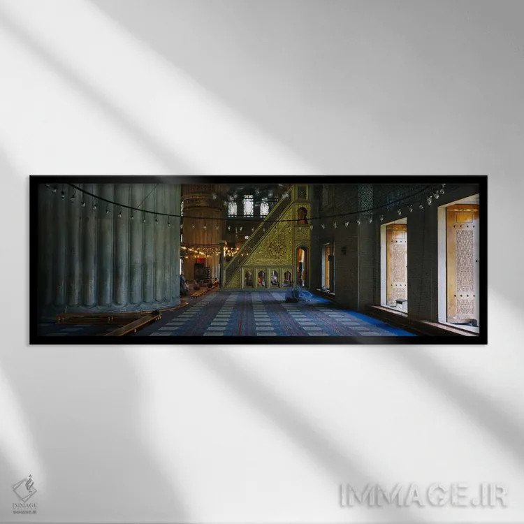 تابلو Istanbul, Turkey" - "داخل یک مسجد، مسجد آبی، استانبول، ترکیه" اثر پانورامیک ایمجز (استودیو عکاسی عریض) - نمای قابدار مشکی