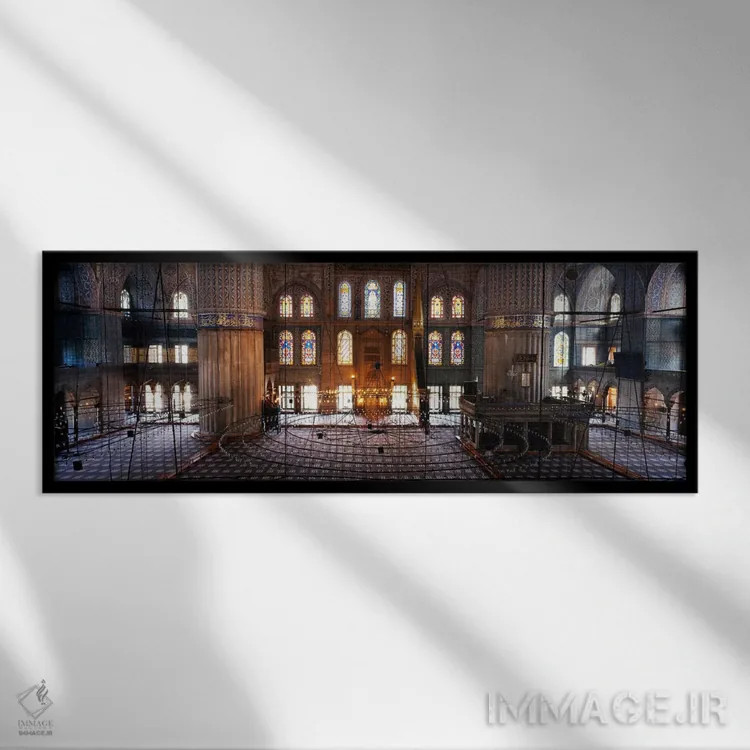 تابلو Istanbul, Turkey" - "داخل یک مسجد، مسجد آبی، استانبول، ترکیه" اثر پانورامیک ایمجز (استودیو عکاسی عریض) - نمای قابدار مشکی