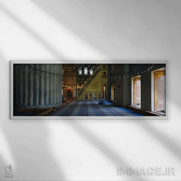 تابلو Istanbul, Turkey" - "داخل یک مسجد، مسجد آبی، استانبول، ترکیه" اثر پانورامیک ایمجز (استودیو عکاسی عریض) - نمای قابدار سفید