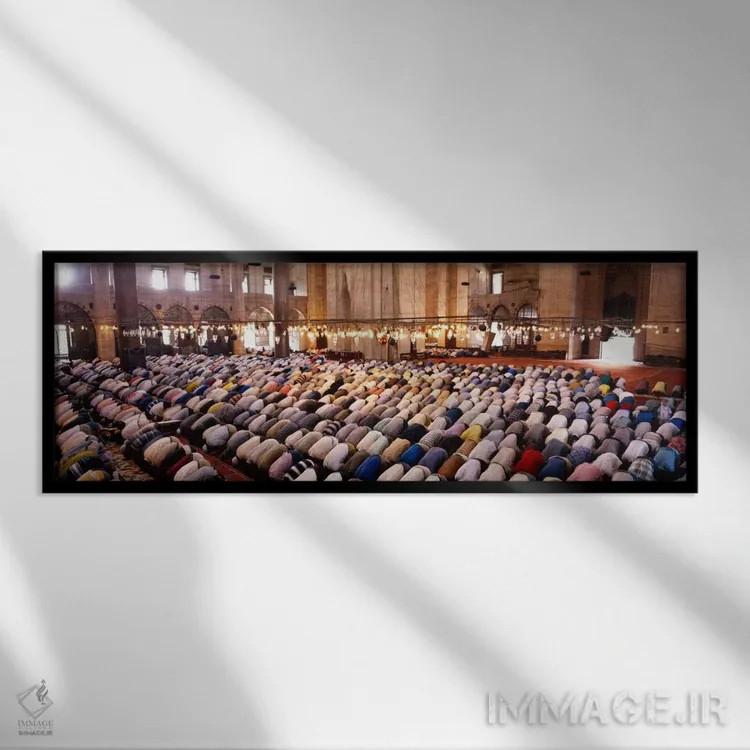 تابلو Suleymanie Mosque, Istanbul, Turkey" - "جمعیت در حال نماز در مسجد، مسجد سلیمانی، استانبول، ترکیه" اثر پانورامیک ایمجز (استودیو عکاسی عریض) - نمای قابدار مشکی
