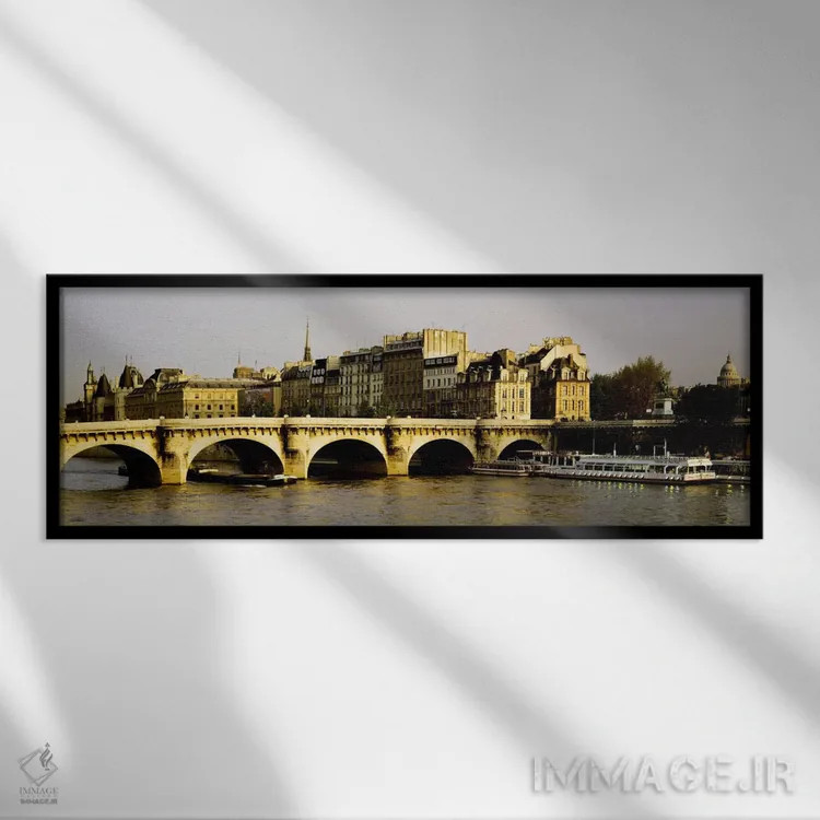 تابلو Paris, Ile-de-France, France" - "پل نو با جزیره سیته در پسزمینه، پاریس، ایل-د-فرانس، فرانسه" اثر پانورامیک ایمجز (استودیو عکاسی عریض) - نمای قابدار مشکی