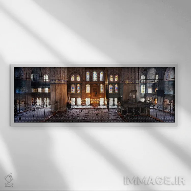 تابلو Istanbul, Turkey" - "داخل یک مسجد، مسجد آبی، استانبول، ترکیه" اثر پانورامیک ایمجز (استودیو عکاسی عریض) - نمای قابدار سفید