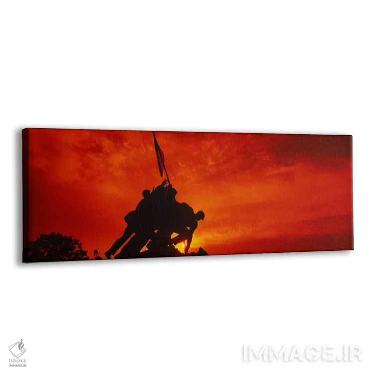 تابلو Iwo Jima Memorial, Arlington National Cemetery, Virginia, USA" - "سیلوئت مجسمهها در یک یادبود جنگ، یادبود ایووجیما، گورستان ملی آرتلینگتون، ویرجینیا، ایالات متحده آمریکا" اثر پانورامیک ایمجز (استودیو عکاسی عریض) - نمای پرسپکتیو محصول