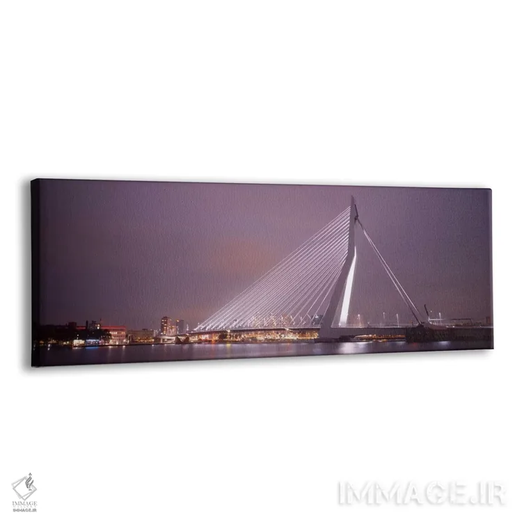 تابلو Rotterdam, Netherlands" - "پل ارسموس روشنشده در شب، روتردام، هلند" اثر پانورامیک ایمجز (استودیو عکاسی عریض) - نمای پرسپکتیو محصول