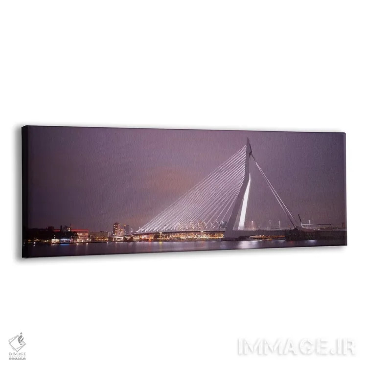 تابلو Rotterdam, Netherlands" - "پل ارسموس روشنشده در شب، روتردام، هلند" اثر پانورامیک ایمجز (استودیو عکاسی عریض) - نمای پرسپکتیو محصول